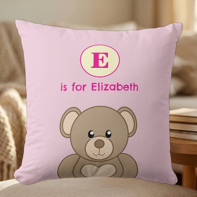 Teddybär Anfangsbuchstabe Name Kinder rosa Kissen (Von Creator hochgeladen)