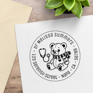 Teddybär-Arzt Kinderarzt Rücksendeadresse V2 Gummistempel