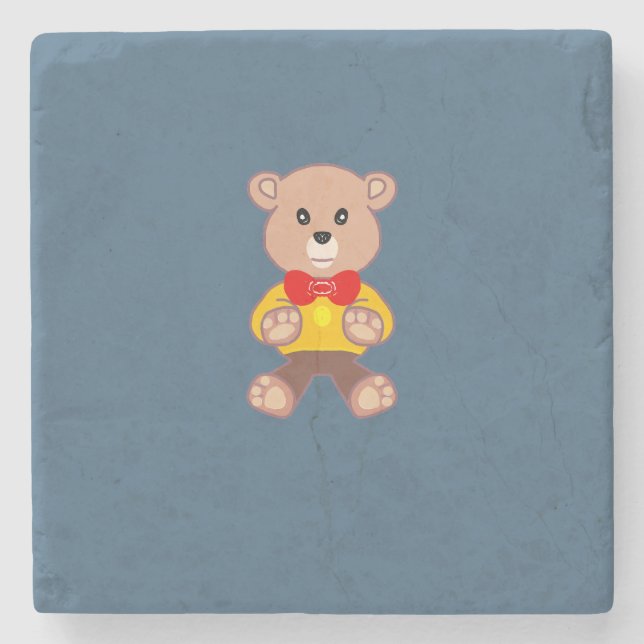 Teddybär auf Blau Steinuntersetzer (Vorderseite)