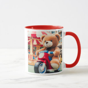 Teddybär auf einem roten Motorrad. Tasse