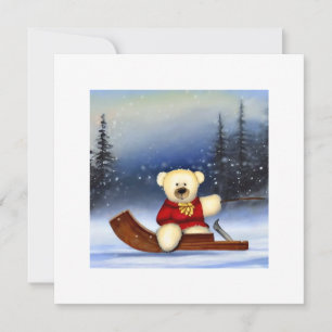 Teddybär auf einem Schlitten im Schnee
