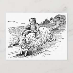 Teddybär auf einer Ziege reitend Postkarte