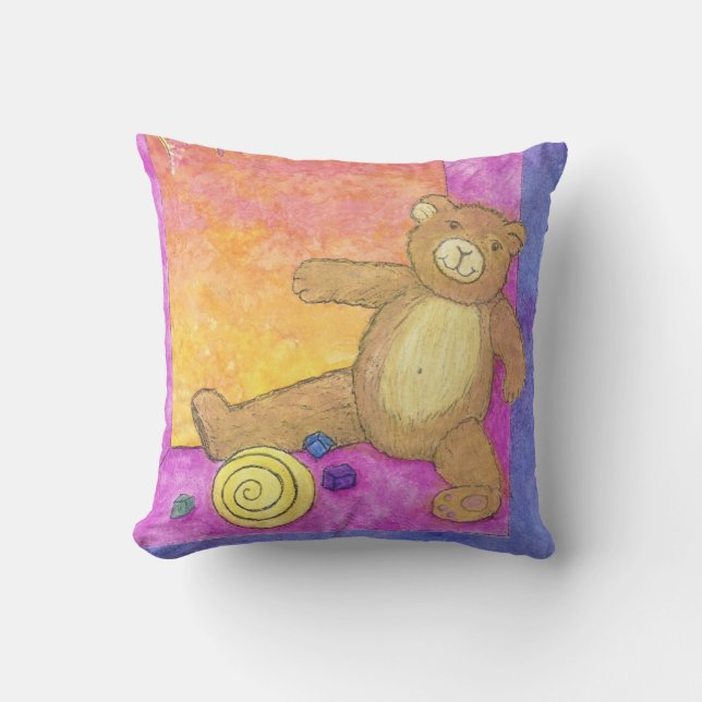 Teddybär auf lila Kissen (Vorderseite)