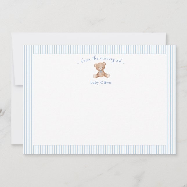 Teddybär Baby Junge blau Dankeskarte (Vorderseite)