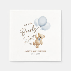 Teddybär Baby Jungen Dusche Blau Weiß Serviette