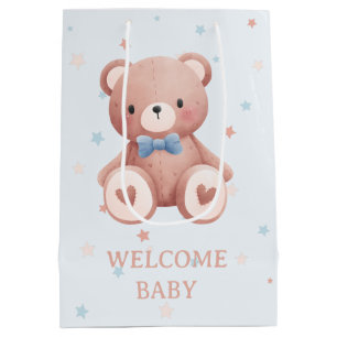 Teddybär-Baby-Jungen-Shower - Sanfte blaue Sterne Mittlere Geschenktüte