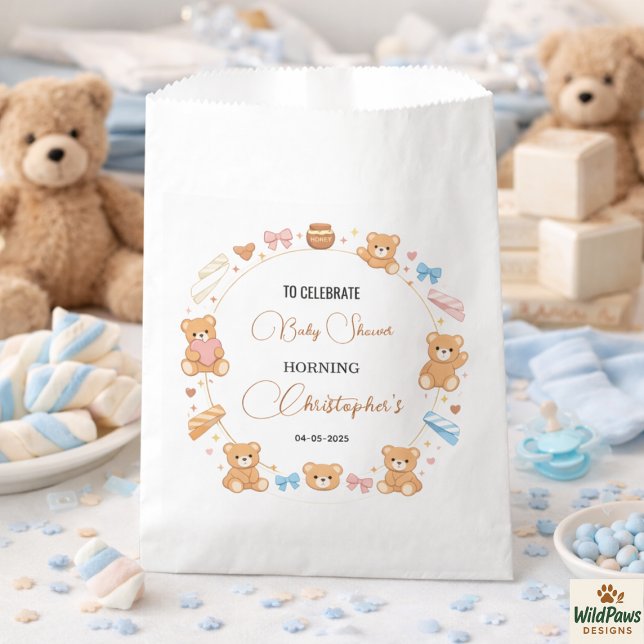 Teddybär-Baby-Party Junge | Süßer blauer Bär Geschenktütchen (Teddy Bear Baby Shower Boy | Cute Blue Bear Favor Bag
)