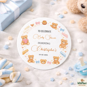 Teddybär-Baby-Party Junge   Süßer blauer Bär Runder Aufkleber