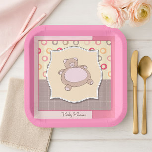 Teddybär-Baby-Party mit Retro-Kreisen Pappteller