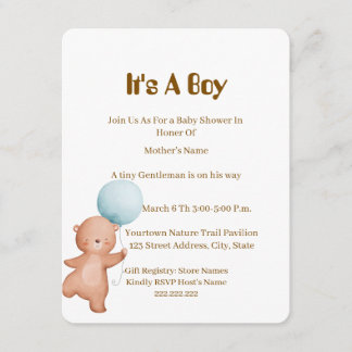Teddybär-Baby-Shower-Einladung Junge, Einladung