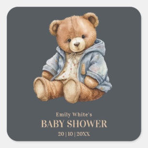 Teddybär-Baby-Shower-Einladung Kann kaum warten Quadratischer Aufkleber