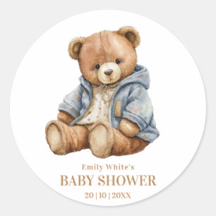 Teddybär-Baby-Shower-Einladung Kann kaum warten  Runder Aufkleber