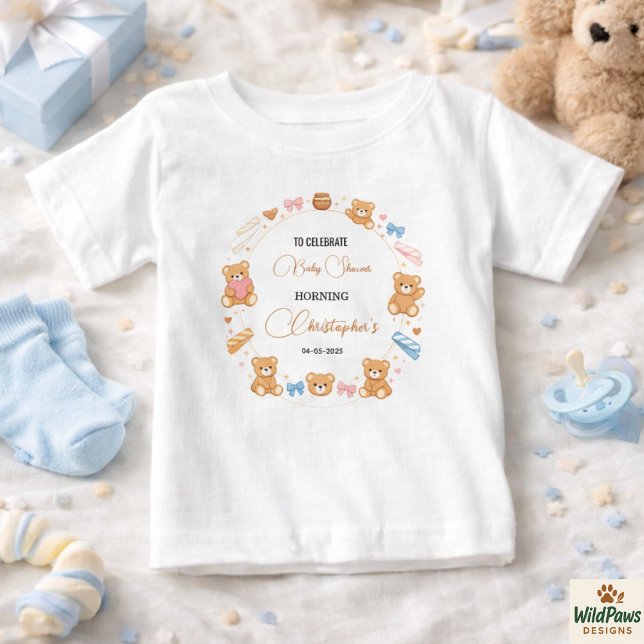 Teddybär-Babyshower Junge | Süßer blauer Bär Baby T-shirt (Teddy Bear Baby Shower Boy | Cute Blue Bear T-Shirt
)