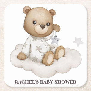Teddybär-Babyshower-Unterlage mit Wolkenmotiv Rechteckiger Pappuntersetzer