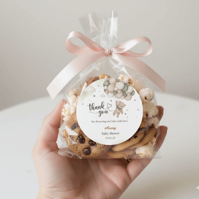 Teddybär-Ballon-Baby-Shower-Dankeschön-Aufkleber Runder Aufkleber (Von Creator hochgeladen)