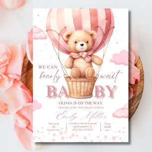 Teddybär-Ballon-Mädchen Kaum warten Babyparty Einladung
