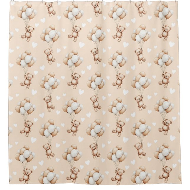 Teddybär-Ballon neutrales Wasserfarbmuster Duschvorhang (Vorderseite)