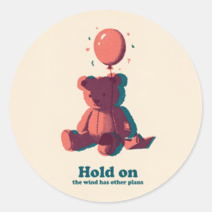 Teddybär-Ballon-Risograph-Aufkleber Runder Aufkleber