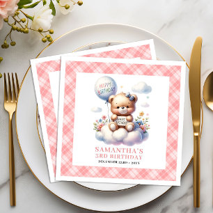 Teddybär-Ballon-Röte Süße Dekoration Mädchen-Gebur Serviette