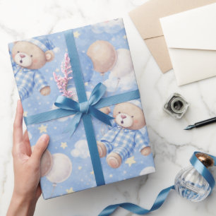 Teddybär-Ballon schwebend für Babyjungen Geschenkpapier