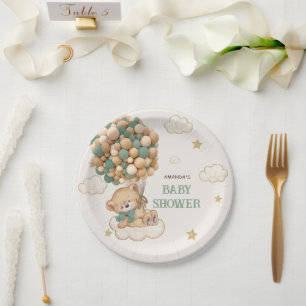Teddybär-Ballons Beige Grün Babyparty Pappteller