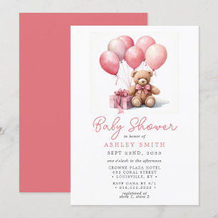 Teddybär-Ballons Rosa Baby-Party für Mädchen Einladung