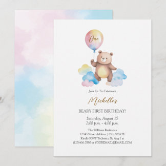 Teddybär-Ballonwolken Beary Erster Geburtstag Einladung