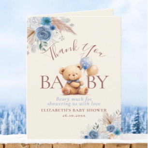 Teddybär-Balloons Boho Blaue Rose Floral Dankeskarte