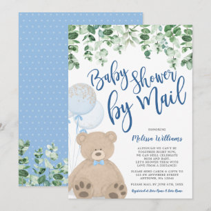 Teddybär-Balloons Eukalyptus-Baby Shower per Post Einladung