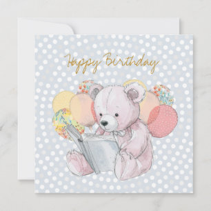 Teddybär beim Lesen eines Buches Baby in Blüte