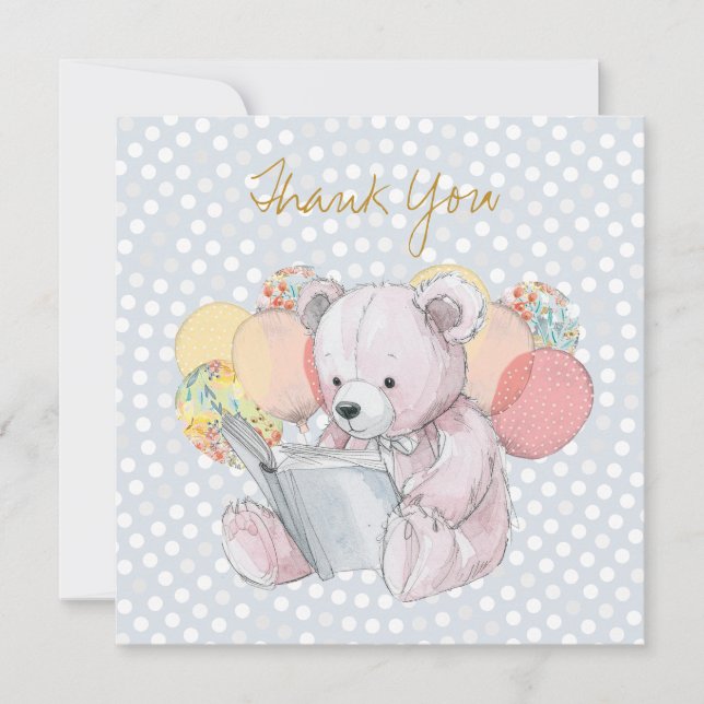 Teddybär beim Lesen eines Buches  Dankeskarte (Vorderseite)