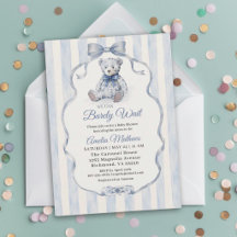 Teddybär Blau Aquarell Junge Baby Shower