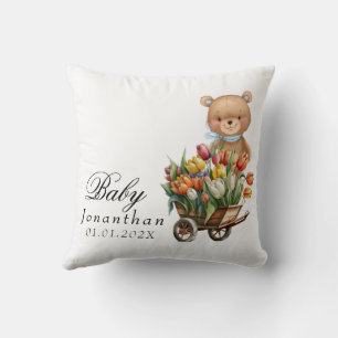 Teddybär Blau Floral Rustikal Kissen