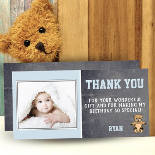 Teddybär Blau Geburtstags Dankeschön Fotokarte Kin Dankeskarte