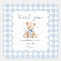 Teddybär Blau Gingham Baby Shower Klassiker 