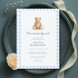 Teddybär Blau Gingham Jungen Baby Shower Einladung