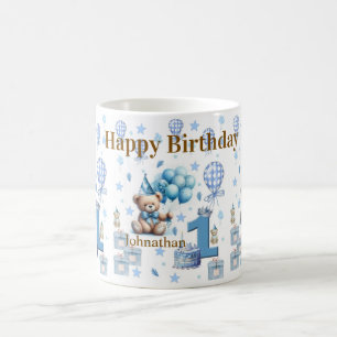 Teddybär Blau Glücklicher 1. Geburtstag Keramikbec Kaffeetasse