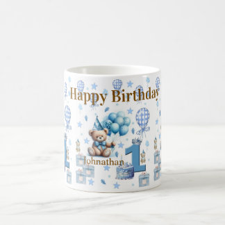 Teddybär Blau Glücklicher 1. Geburtstag Keramikbec Kaffeetasse