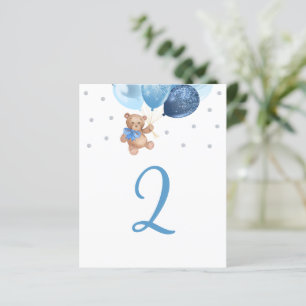 Teddybär Blau und Silber Tischnummernschild