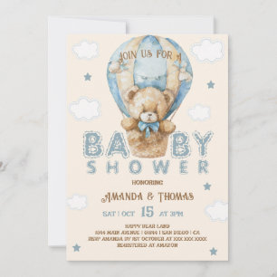 Teddybär Blau Vintage Junge Baby Shower Einladung