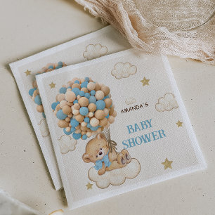Teddybär blaue Ballons Baby Shower Serviette