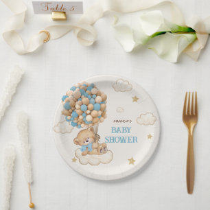 Teddybär Blaue Luftballons Babyparty Pappteller
