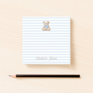 Teddybär & blaue Streifen Benutzerdefinierter Name Post-it Klebezettel
