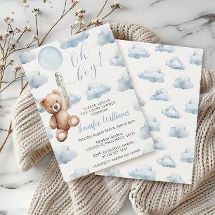 Teddybär Blauer Luftballon Oh Junge Babyparty Einladung