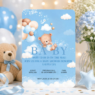 TEDDYBÄR BLaues BABY-SHOWER-EINLADUNG Einladung
