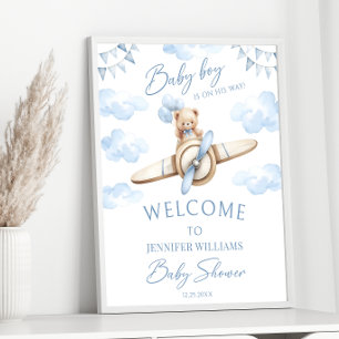 Teddybär Blaues Flugzeug Abenteuer Baby Junge Dusc Poster