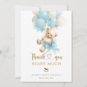 Teddybär Blaues Luftballon Schleife Baby Junge Sho Dankeskarte