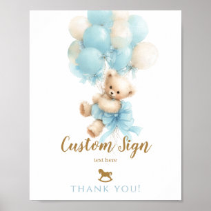 Teddybär Blaues Luftballon Schleife Baby Junge Sho Poster