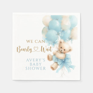 Teddybär Blaues Luftballon Schleife Baby Junge Sho Serviette