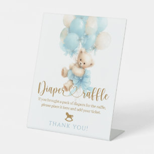 Teddybär Blaues Luftballon Schleife Baby Junge Sho Sockelschild